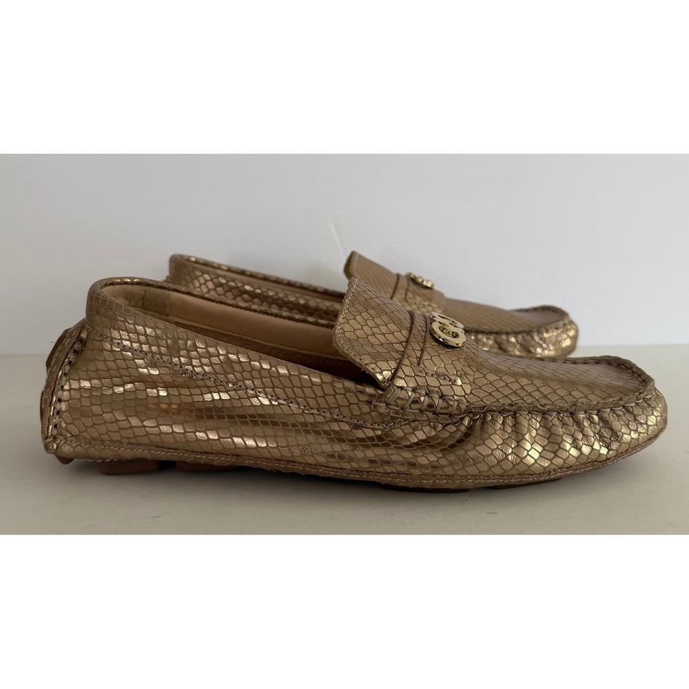 Cole Haan Womens Gold Snakeskin Embossed Leather Driving Loafers Goldtone Log 8B - Picture 10 of 10